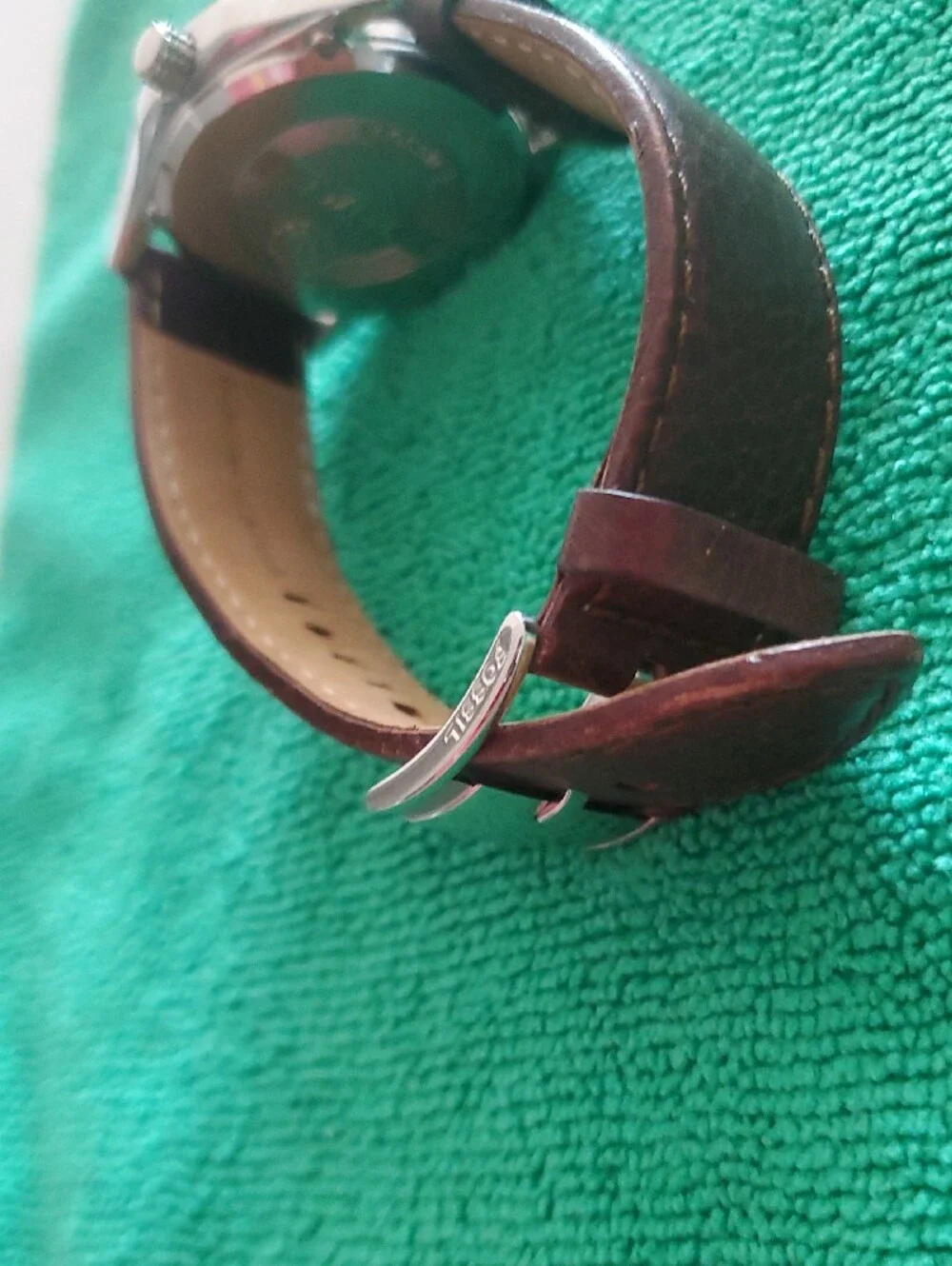 Fossil Brown Leather Strap Watch with Silver Case and Skeleton Dial